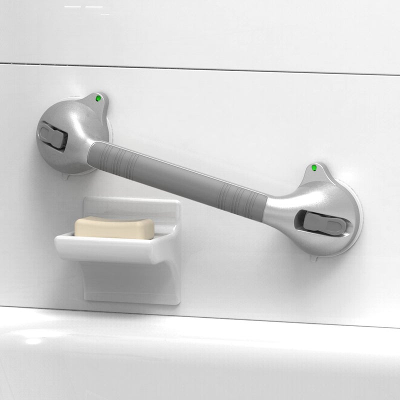AmeriLuck 16.5inch Suction Bath Grab Bar with Indicators, Balance Assist Bathroom Shower Handle, Silver/Greyï¼ˆPack of 2ï¼‰ - Image 4
